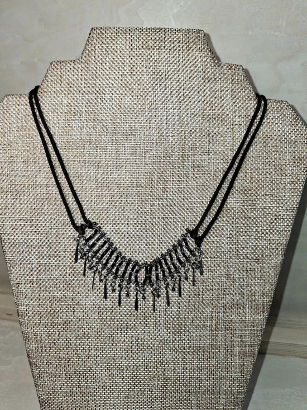 Statement Necklace in Black & Silver Like New